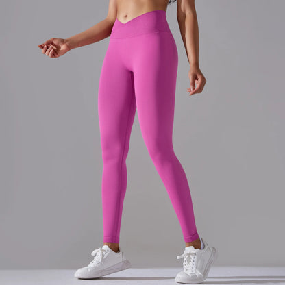 Seamless Yoga Pant Cross Over Waistband Sports Fitness Legging Women High Waist Gym Scrunch Butt Running Workout Leggings
