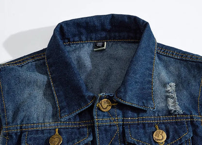 Men Slim Denim Vests Waistcoats Jackets Fashion Male Blue Fit Denim Coats Vests Large Size Punk Style Holes Jeans Vest Size 6XL