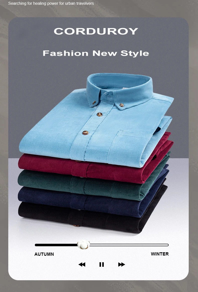 100% Cotton Men's Corduroy Shirts Long Sleeve Casual Regular Fit Business Dress Shirts  Man Comfortable Pocket Clothes 7XL 6XL