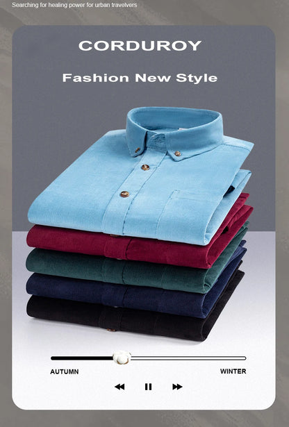 100% Cotton Men's Corduroy Shirts Long Sleeve Casual Regular Fit Business Dress Shirts  Man Comfortable Pocket Clothes 7XL 6XL