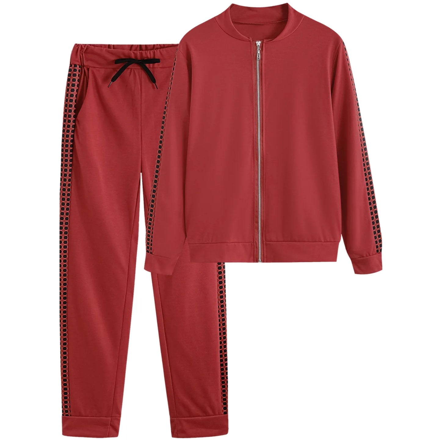 Athleisure Zipper Jacket Women's Suit Spring Fashion Patchwork Plaid Slim Fit Timid Feet Trousers Female 2 Piece Set 2025
