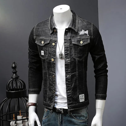 Embroidered Denim Coat Men Spring and Autumn Jeans Jacket , Tops Men Jacket High-quality Denim Outerwear