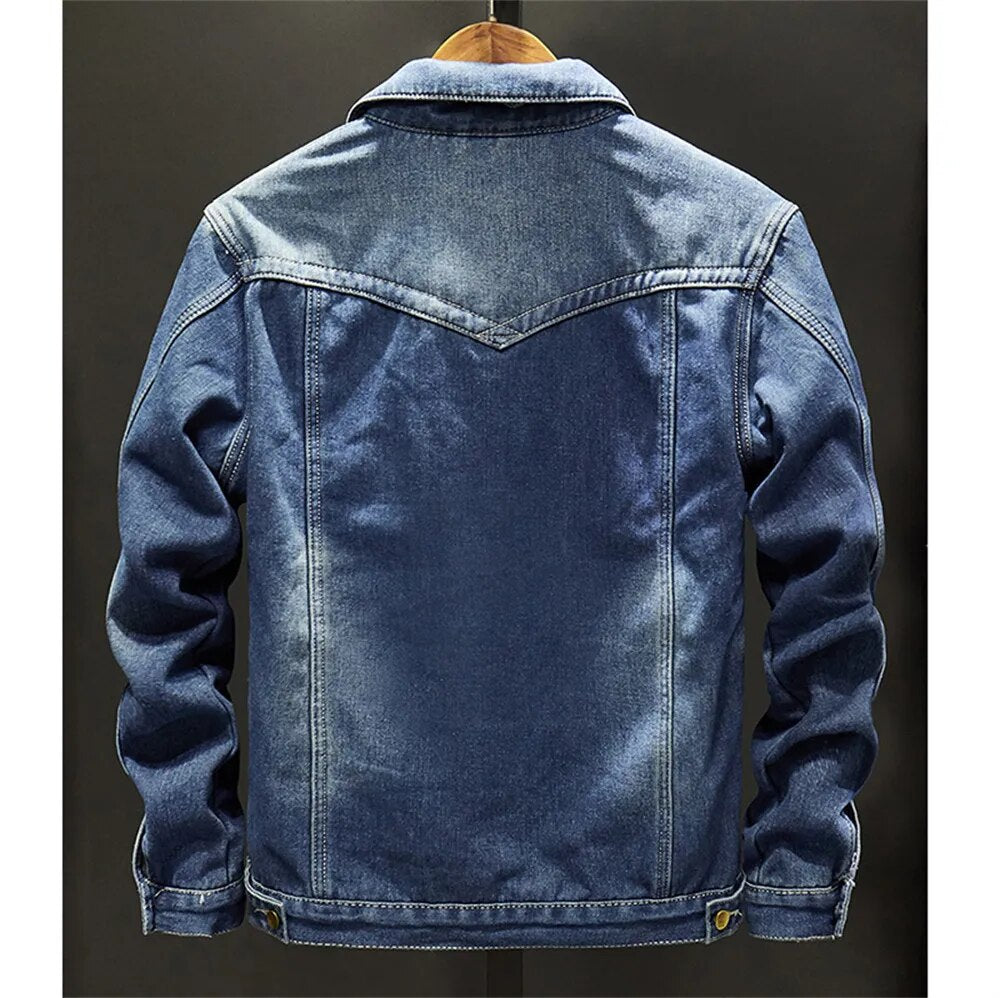 Chaquetas vaqueras de invierno para hombre, chaqueta vaquera gruesa y cálida de lana a la moda para hombre, prendas de vestir ajustadas informales, abrigos cortavientos de vaquero 6XL