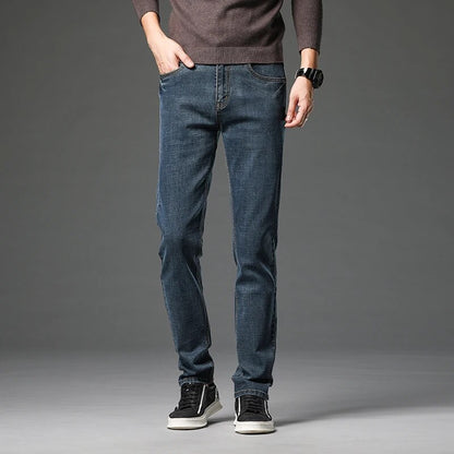 Nuevos pantalones vaqueros de algodón de Otoño Invierno para hombre, pantalones vaqueros rectos Retro clásicos gruesos, pantalones elásticos para hombre, ropa de marca de talla grande 40
