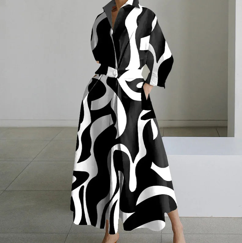 Autumn Dress Long Sleeve Dot Print Elegant Maxi Dresses For Women 2025 White Casual V Neck Shirt Party Long Dress Robe Femme