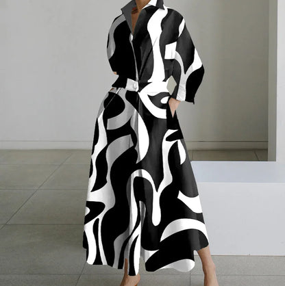 Autumn Dress Long Sleeve Dot Print Elegant Maxi Dresses For Women 2025 White Casual V Neck Shirt Party Long Dress Robe Femme