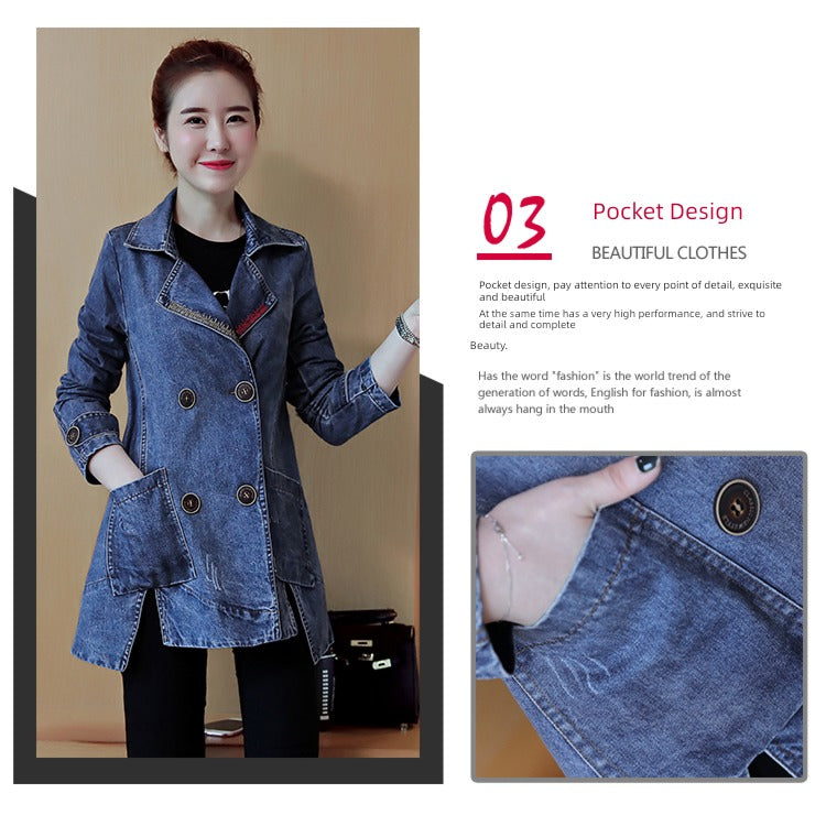 Mid Length Long Length Korean-Style Loose Casual Trench Coat Denim Jacket