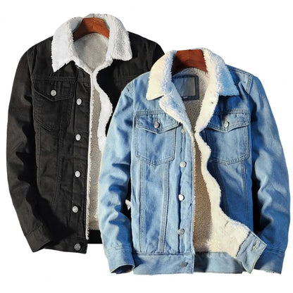 Chaqueta de invierno y otoño para hombre, chaqueta vaquera gruesa de forro polar interior para invierno, chaqueta vaquera, abrigo, chaqueta de terciopelo con vuelta para hombre, Parkas de piel para hombre