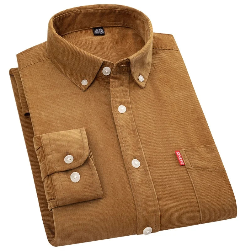 Retro Cotton Corduroy Warm Winter Shirt Men’s Long Sleeve Casual Soft Comfortable Pocket Dress Shirts for Male Blouse Clothes