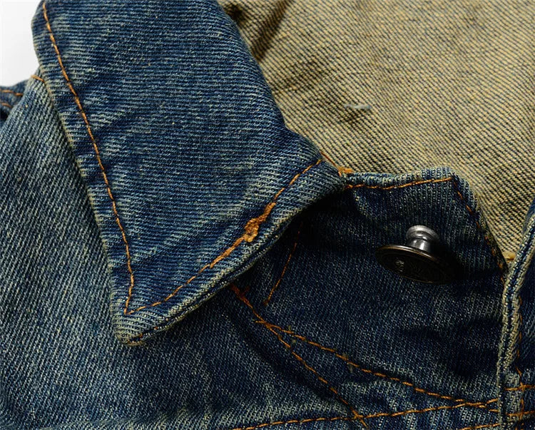 Men Slim Denim Vests Waistcoats Jackets Fashion Male Blue Fit Denim Coats Vests Large Size Punk Style Holes Jeans Vest Size 6XL