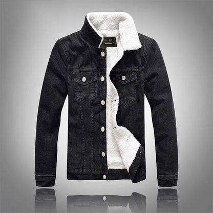 2025 Autumn/Winter New Fashion Solid Color Lamb Wool Denim Jacket Men's Casual Thick Warm High Quality Plus-Size Jacket M-3XL