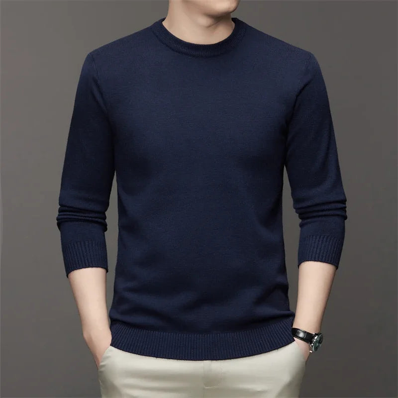 7 Colour Men's Round Neck Long Sleeved Solid Color Sweater Soft Warm and Comfortable Top with a Base