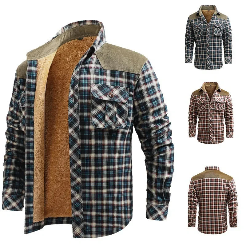 Men Winter Casual Shirts Jackets Fleece Warm Plaid Shirts Coats High Quality Men Cotton Fit Business Outerwear Shirts Jackets 4