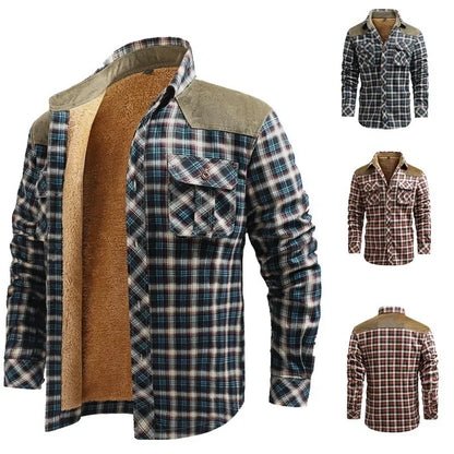Men Winter Casual Shirts Jackets Fleece Warm Plaid Shirts Coats High Quality Men Cotton Fit Business Outerwear Shirts Jackets 4