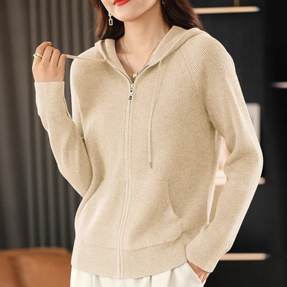 Women Cardigans Autumn Winter Turn-down Collar Zip Front Cardigan Thick Loose Sweater Basic Warm Knit Casual Korean Outerwear