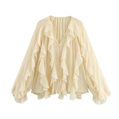 Ruffle Blouses for Women Semi Sheer Shirts and Blouses Woman Summer Casual Blouses Woman Fashion Tops Womens Blouses