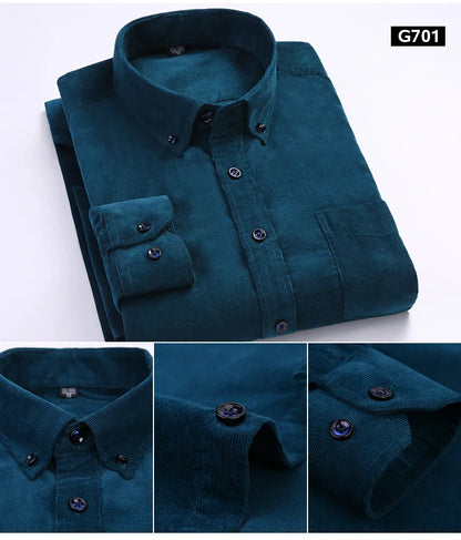 100% Cotton Men's Corduroy Shirts Long Sleeve Casual Regular Fit Business Dress Shirts  Man Comfortable Pocket Clothes 7XL 6XL
