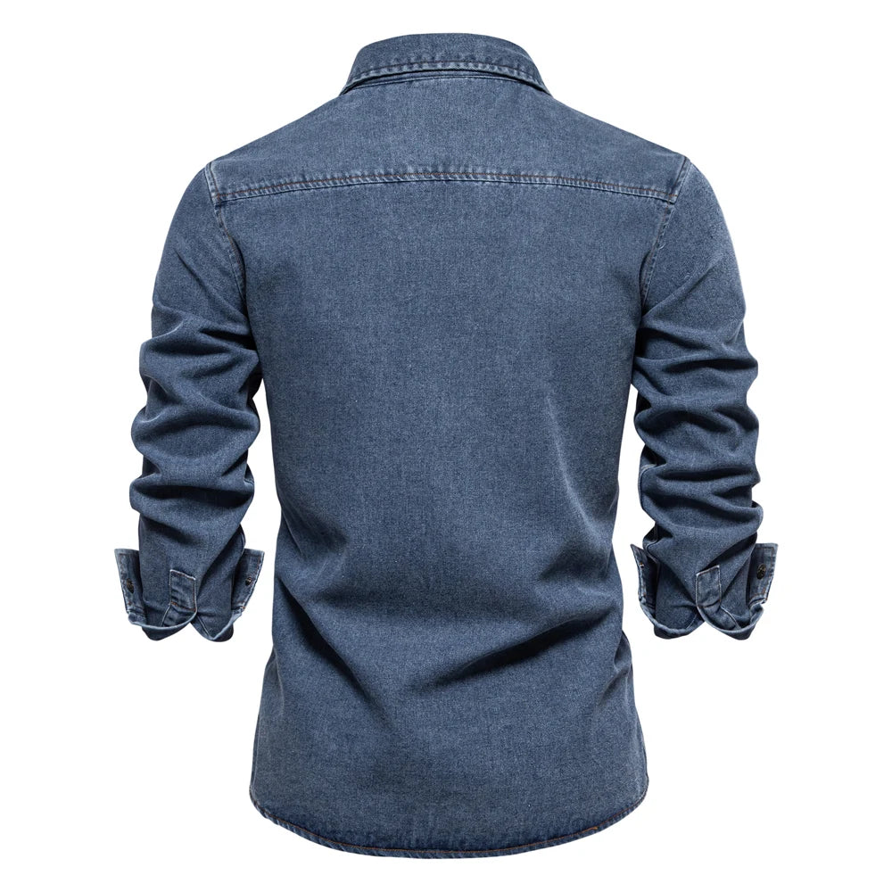 AIOPESON Mens 100% Cotton Denim Shirts Autumn Thick Cowboy High Quality Male Shirt Solid Color Button Casual Jeans Shirt