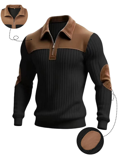 Style Knitted Pullover With A Turned-up Collar Patchwork Embroidery Casual Office And Sporty Style With A Zipper On The Front