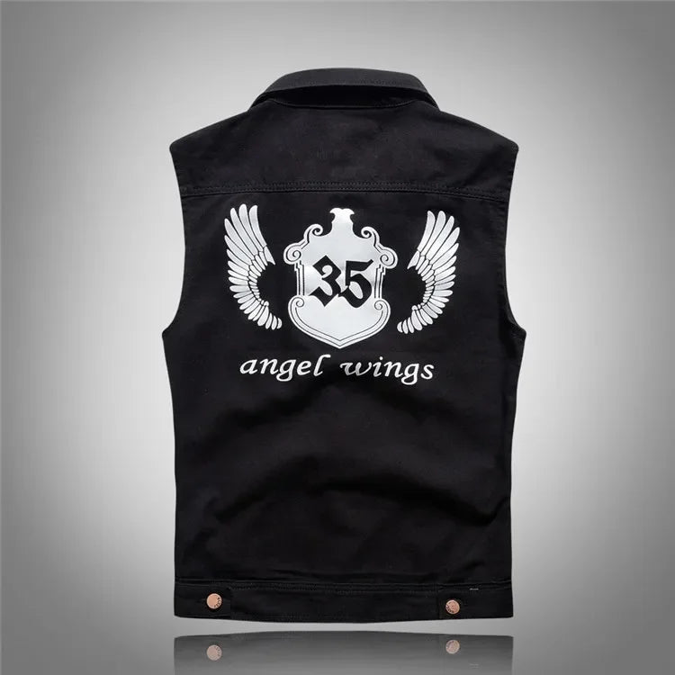 Men Black Denim Vests Jackets Waistcoats Printed Denim Coats Vests New Fashion Male Cotton Slim Jeans Waistcoats Jackets Vests 5
