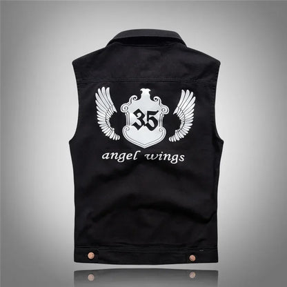 Men Black Denim Vests Jackets Waistcoats Printed Denim Coats Vests New Fashion Male Cotton Slim Jeans Waistcoats Jackets Vests 5