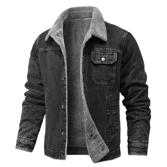 Chaqueta de invierno para hombre, chaqueta vaquera gruesa con solapa de pelo de cordero, chaqueta acolchada de algodón cálida informal ajustada de alta calidad para hombre