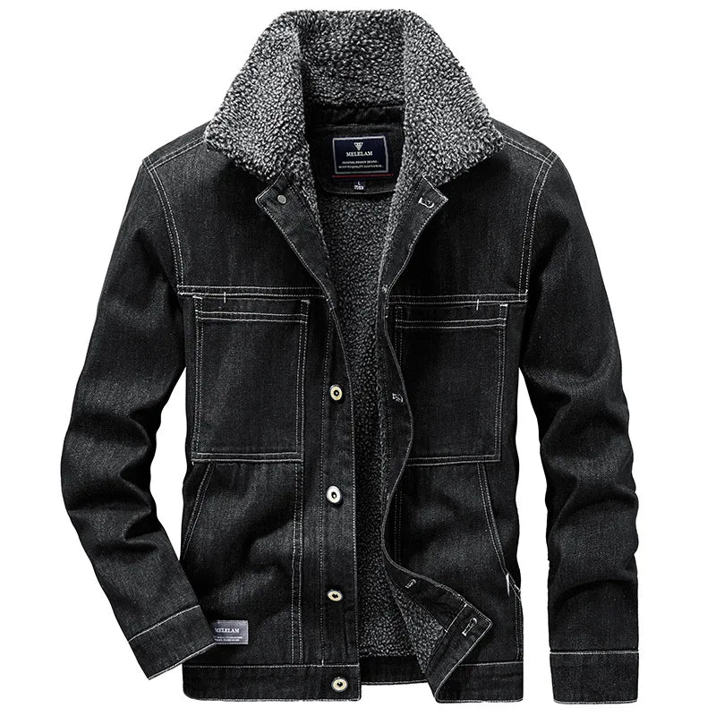 New Fashion Men Winter Fleece Warm Denim Jackets Tooling Coats Quality Cotton Male Multi-pocket Casual Cargo Jackets Size M-5XL