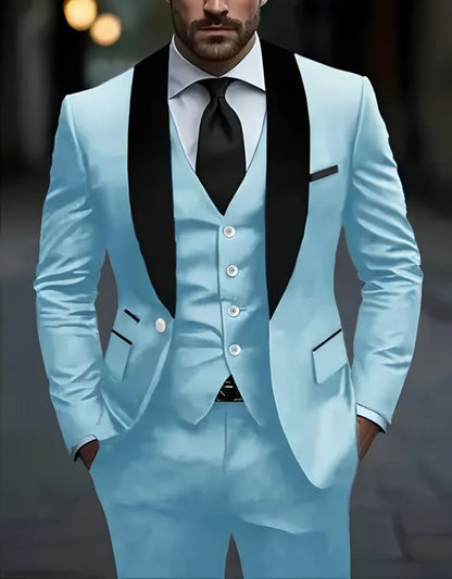 Men's Formal Suit Set Business Casual Slim Fit Tuxedo for Wedding, Long Sleeve Notch Lapel, Groom