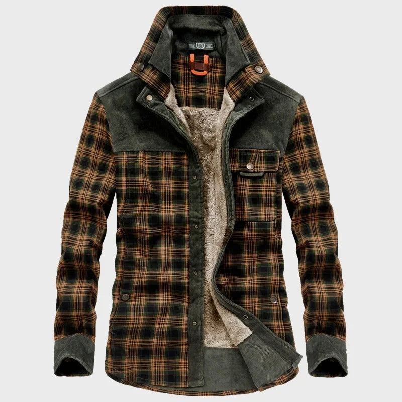 Men Winter Men Plaid Shirts Jackets Fleece Warm Shirts Coats Quality Men Cotton Fit Business Casual Outerwear Shirts Jackets 4XL
