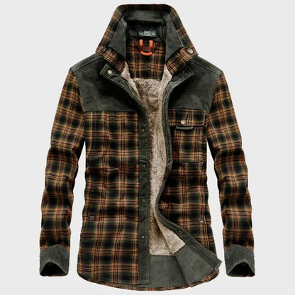 Men Winter Men Plaid Shirts Jackets Fleece Warm Shirts Coats Quality Men Cotton Fit Business Casual Outerwear Shirts Jackets 4XL