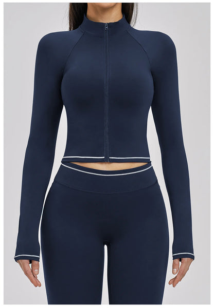 Seamless Yoga Long Sleeve Women Sports Jacket Zipper Fitness Yoga Shirt Gym Top Activewear Running Coats Cycling Workout Clothes