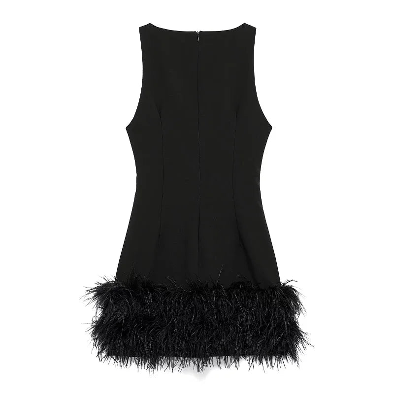 Feather Mini Dress Women Black Sleeveless Corset Dress Woman off Shoulder Party Dresses for Women Luxury Short Dress