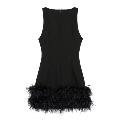 Feather Mini Dress Women Black Sleeveless Corset Dress Woman off Shoulder Party Dresses for Women Luxury Short Dress