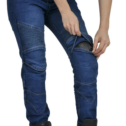 New Motorcycle Jeans Women Upgrade Silicone Protector Detachable Casual Fashion Racing Road Rider Four Seasons Moto Pants