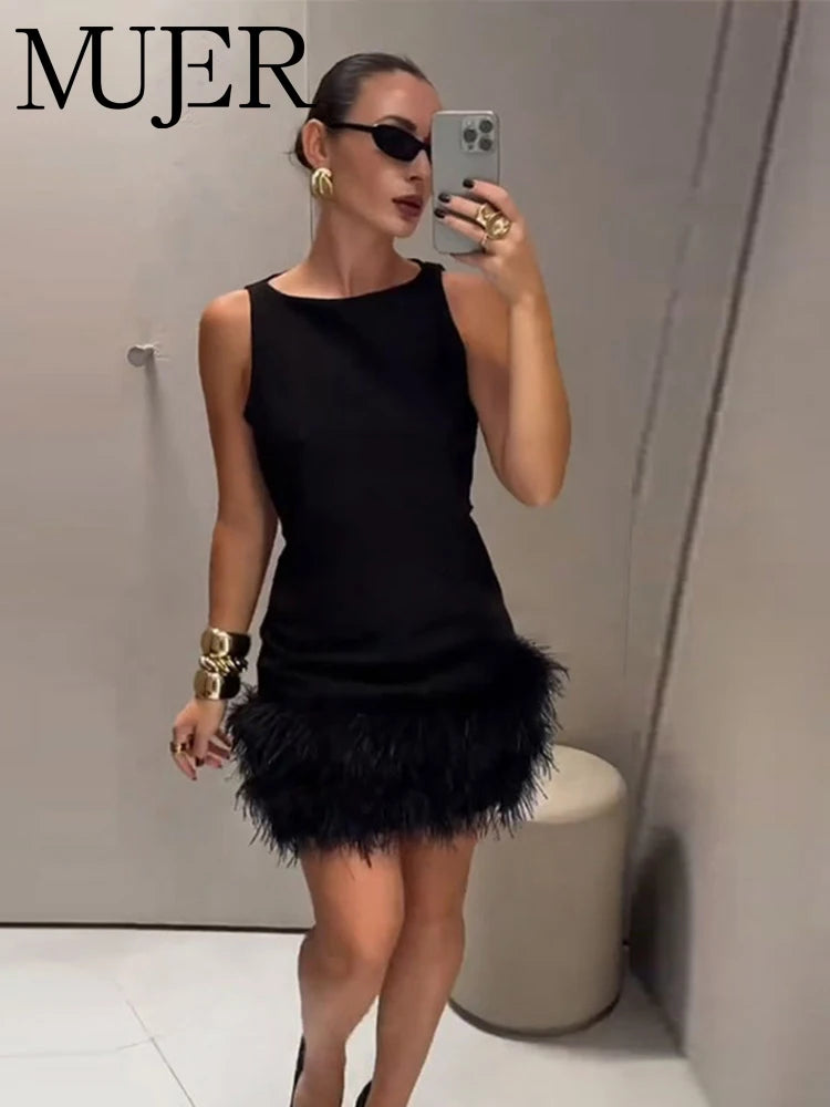 Feather Mini Dress Women Black Sleeveless Corset Dress Woman off Shoulder Party Dresses for Women Luxury Short Dress