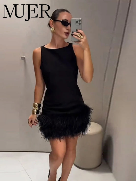 Feather Mini Dress Women Black Sleeveless Corset Dress Woman off Shoulder Party Dresses for Women Luxury Short Dress