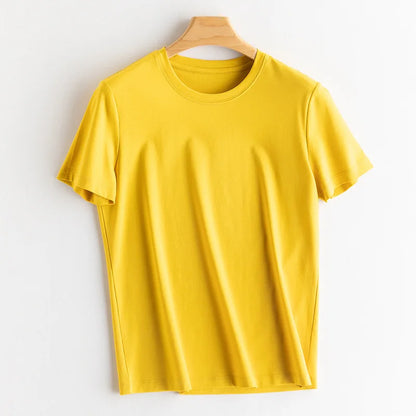 SuyaDream Women Solid T shirts, Silk Cotton Blend, O Neck, Short Sleeved Solid Tee,2026 Summer Candy Colors Basic Cozy Top Green
