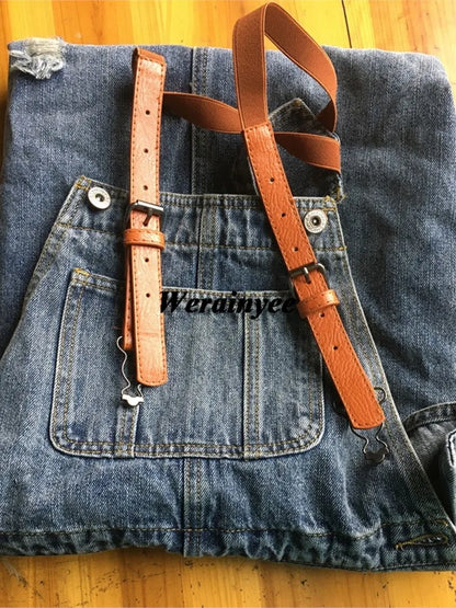 Women Loose Denim Dress Ladies Bleached Holes Denim Dress Female Spaghetti Strap Ripped Vintage Denim Dresses