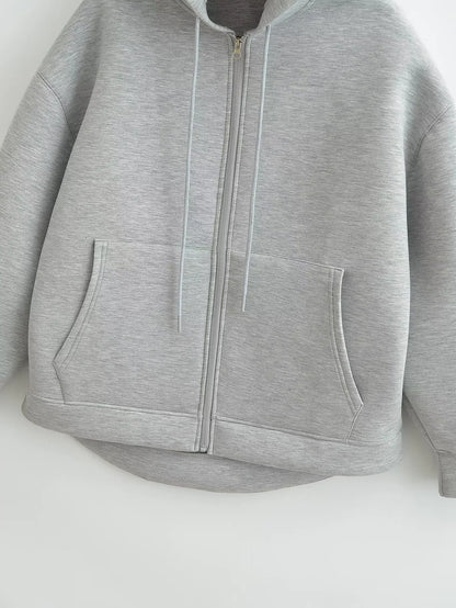 HH 2026 Casual Women's Soild Zipper Hoodie Long Sleeve Big Pocket Zipper Jacket With Hood Female Loose Outerwear Coat Tops