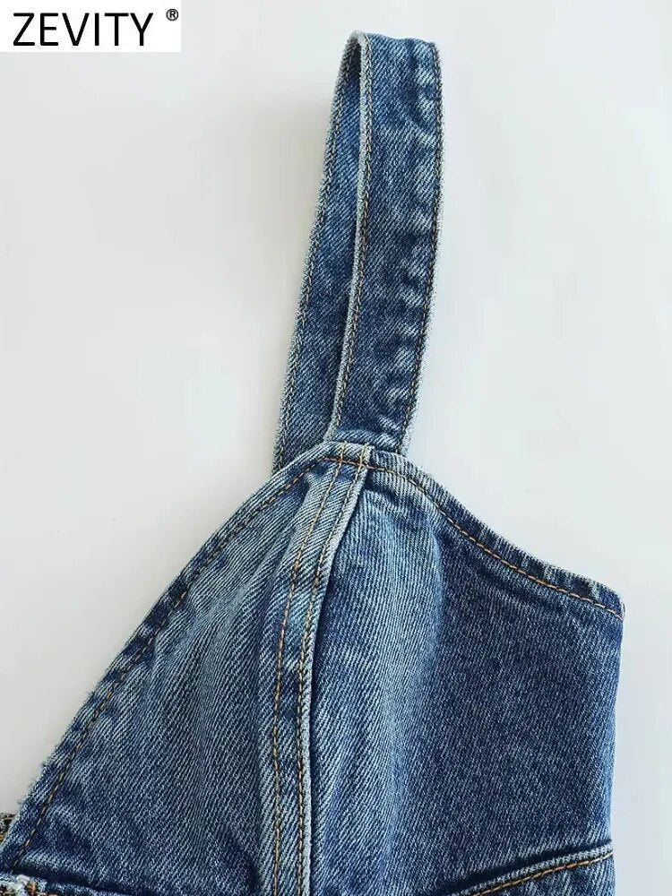 Zevity, blusa vaquera a la moda con cuello en V y una hilera de botones para mujer, blusa elegante con espalda elástica, Blusas Sim Crop Tops LS3773