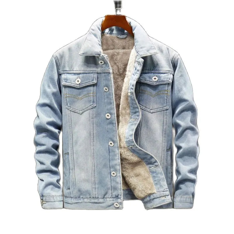 Chaquetas vaqueras de invierno para hombre, chaqueta vaquera gruesa y cálida de lana a la moda para hombre, prendas de vestir ajustadas informales, abrigos cortavientos de vaquero 6XL
