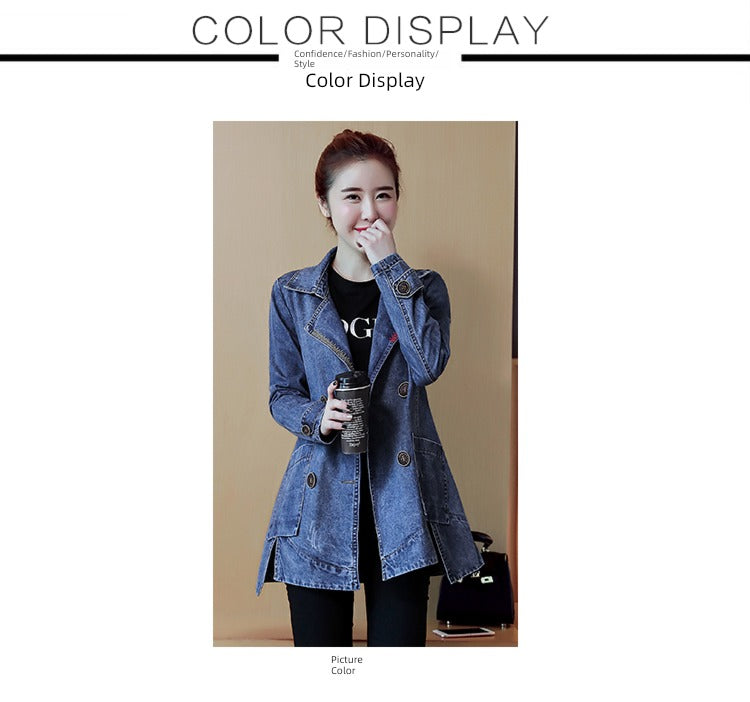 Mid Length Long Length Korean-Style Loose Casual Trench Coat Denim Jacket