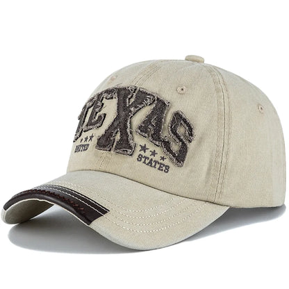 Unisex Vintage Classic Baseball Cap TEXAS Letter Embroidery Washed Cotton Chic Cap For Man Women Outdoor Casual Dad Hats