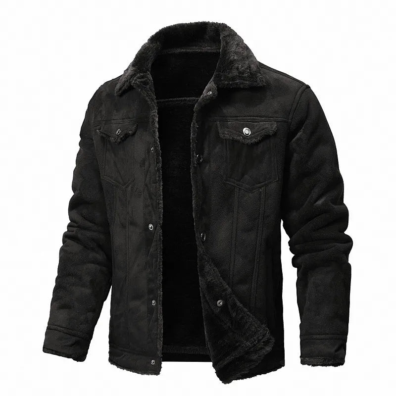 New Fashion Men Diagonal Zipper Leather and Fur Integrated Jackets and Coats Male Fleece Warm Leather Jackets Slim Fit Jaquetas
