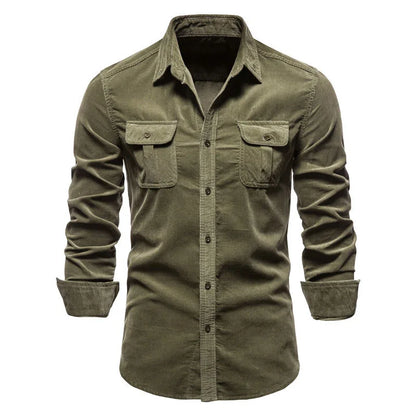 Fashion Single Breasted Cotton Men's Shirt Business Casual Fashion Solid Color Corduroy Men Shirts Autumn Slim Shirt Men