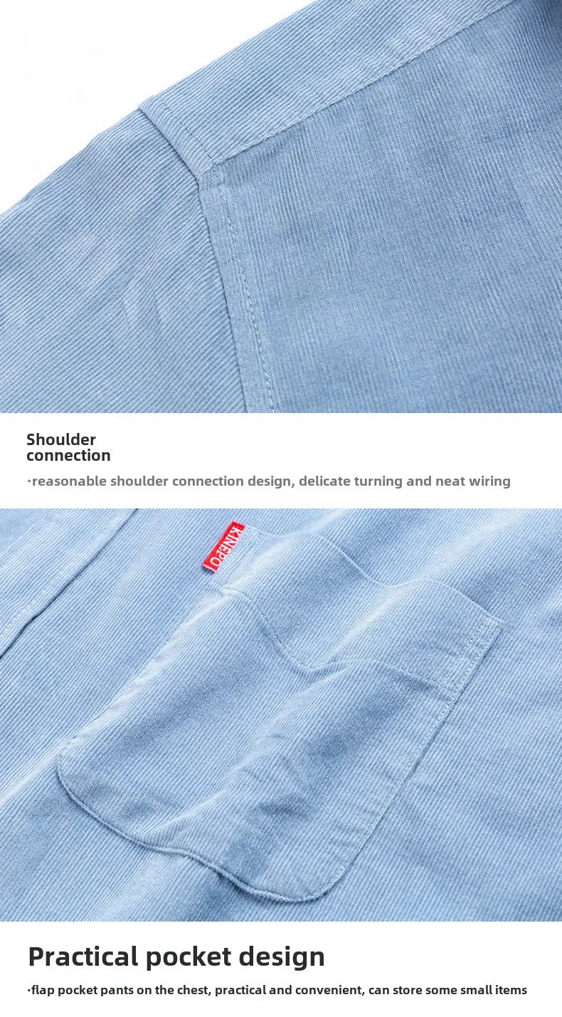 Retro Cotton Corduroy Warm Winter Shirt Men’s Long Sleeve Casual Soft Comfortable Pocket Dress Shirts for Male Blouse Clothes