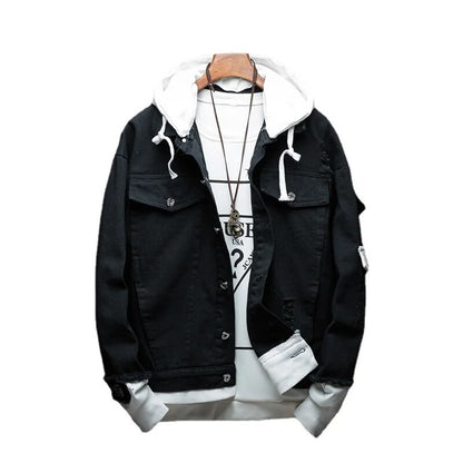 Chaquetas vaqueras con capucha para hombre, abrigos vaqueros nuevos para primavera y otoño, abrigos y chaquetas informales de mezclilla con agujeros para hombre, chaquetas vaqueras holgadas de talla 4XL
