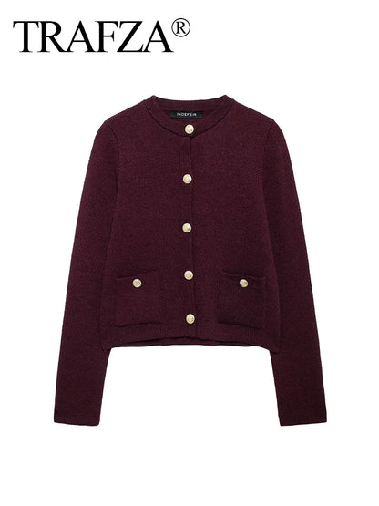 HH Women Casual Knitted Cropped Cardigan Long Sleeve Single Breasted Cardigans Women 2025 New Autumn Pocket Knitwear