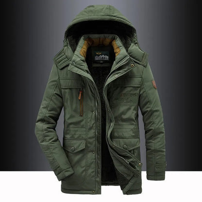 New Winter Men Hooded Casual Down Jackets Fleece Warm Long Parkas Tooling Jackets Good Quality Male Outdoors Winter Coats Size 5
