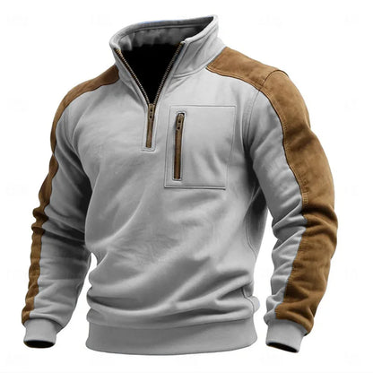 Autumn Winter New Men's Stand Collar Pullover Sweatshirts Fashion Patchwork Sports Tops Male Casual Streetwear Pull On Hoodie